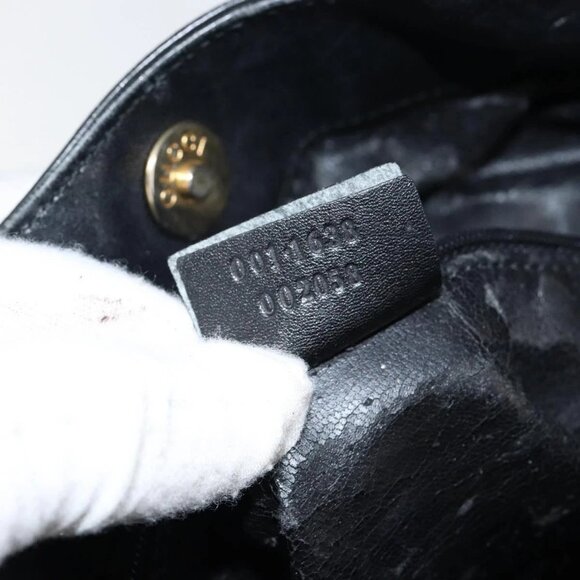 GUCCI Bamboo Hand Bag Leather 2way Black Gold Auth 143579 - Picture 11 of 16